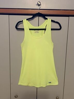 Under Armour Neon Yellow Heat Gear Racerback Athletic Tank size Large women’s